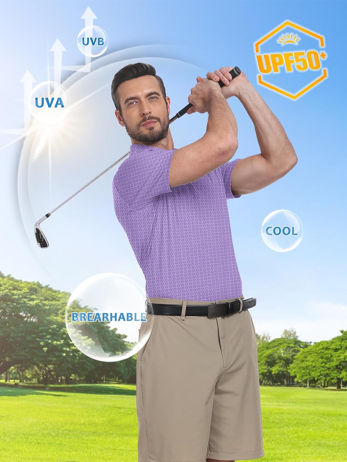 image:imageZITY Mens Golf Shirts Short Sleeve Print Moisture Wicking Polo ShirtPurple Snowflake Geometry
