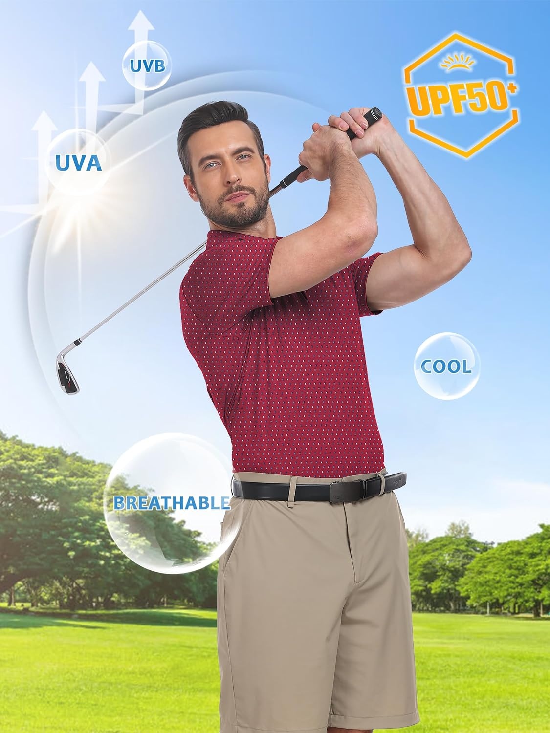 image:imageZITY Mens Golf Shirts Short Sleeve Print Moisture Wicking Polo ShirtRed Parrot