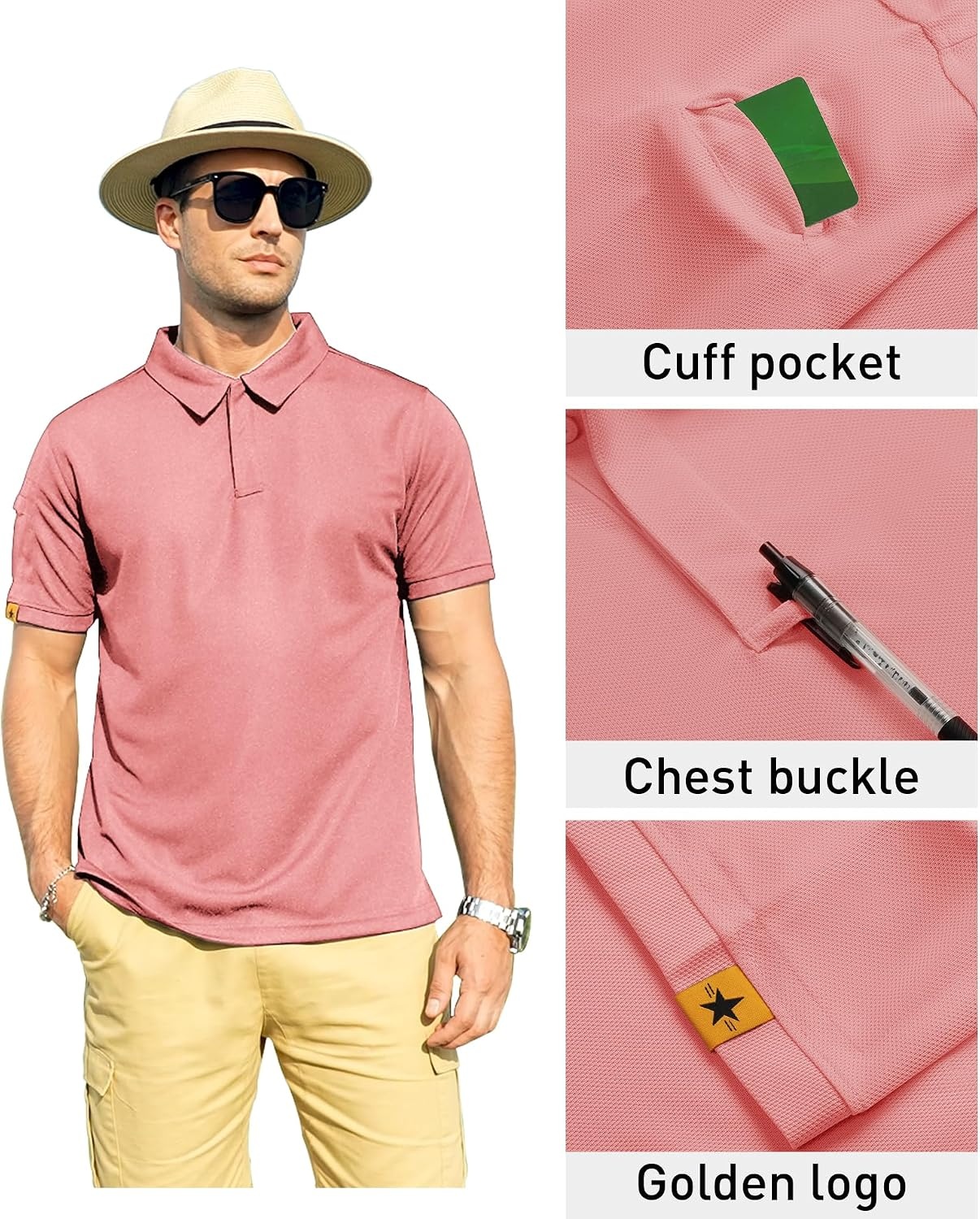 image:imageZITY Mens Polo Shirt Short Sleeve Moisture Wicking Athletic Golf PolosCoral Red