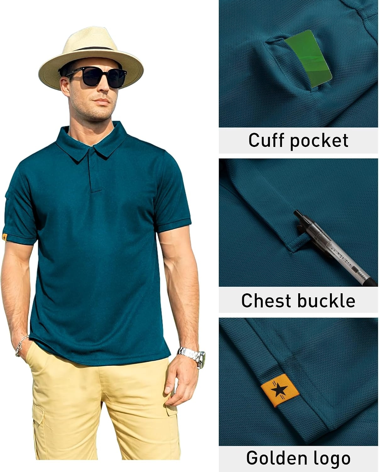 image:imageZITY Mens Polo Shirt Short Sleeve Moisture Wicking Athletic Golf PolosDark Teal Blue