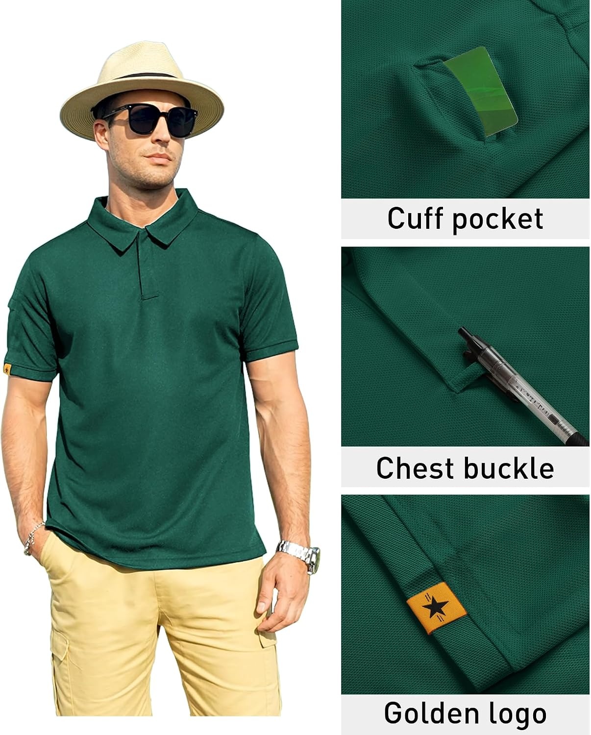 image:imageZITY Mens Polo Shirt Short Sleeve Moisture Wicking Athletic Golf PolosForest Green