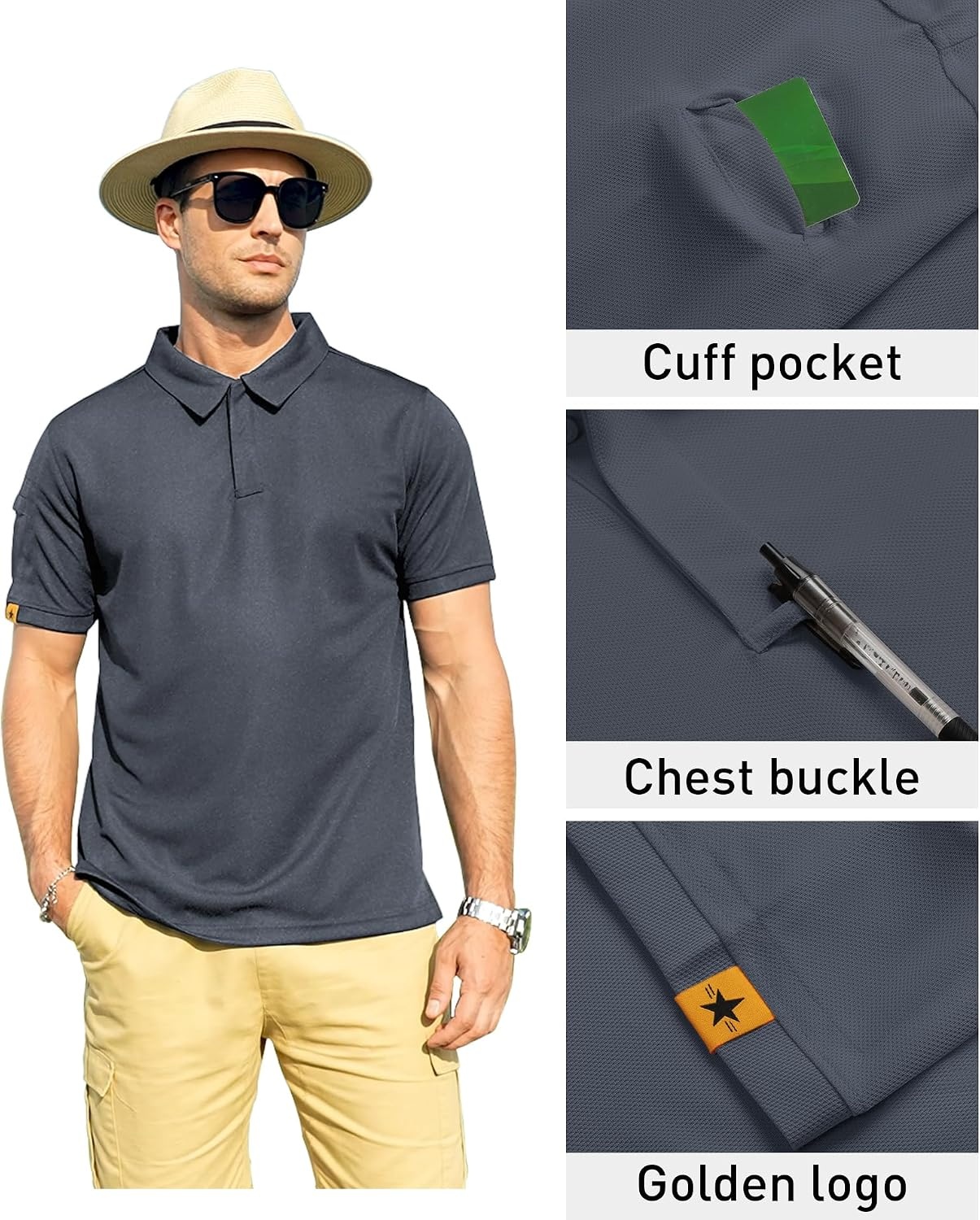 image:imageZITY Mens Polo Shirt Short Sleeve Moisture Wicking Athletic Golf PolosGrey