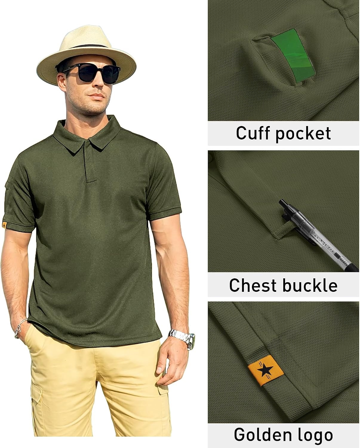 image:imageZITY Mens Polo Shirt Short Sleeve Moisture Wicking Athletic Golf PolosOlive Green