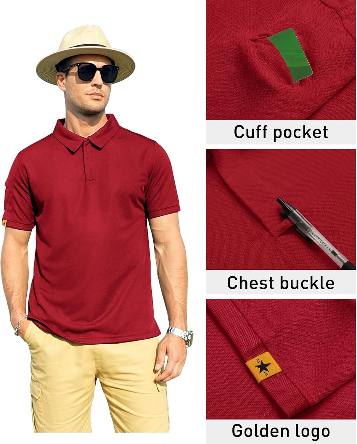 image:imageZITY Mens Polo Shirt Short Sleeve Moisture Wicking Athletic Golf PolosRed