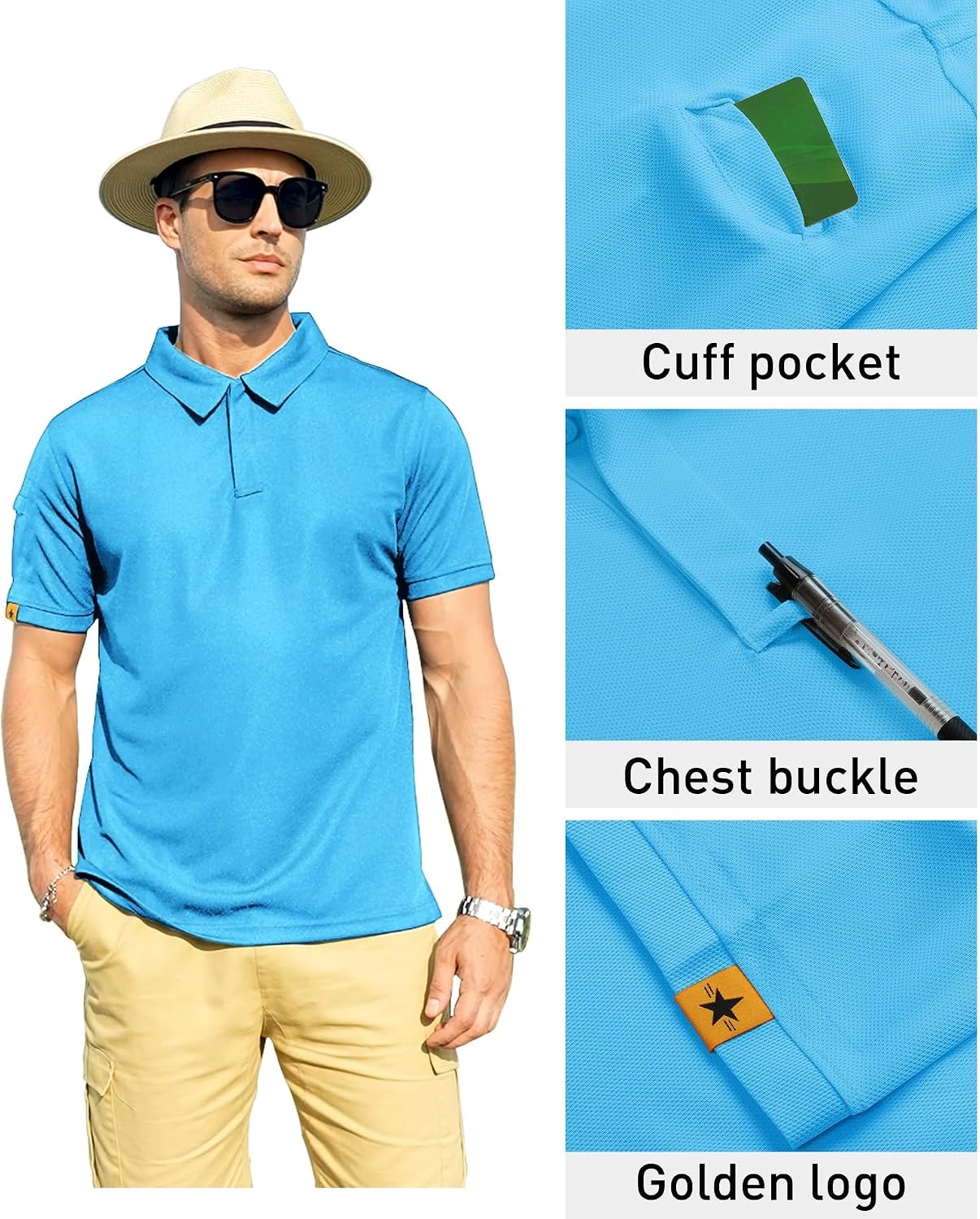 image:imageZITY Mens Polo Shirt Short Sleeve Moisture Wicking Athletic Golf PolosSkyblue