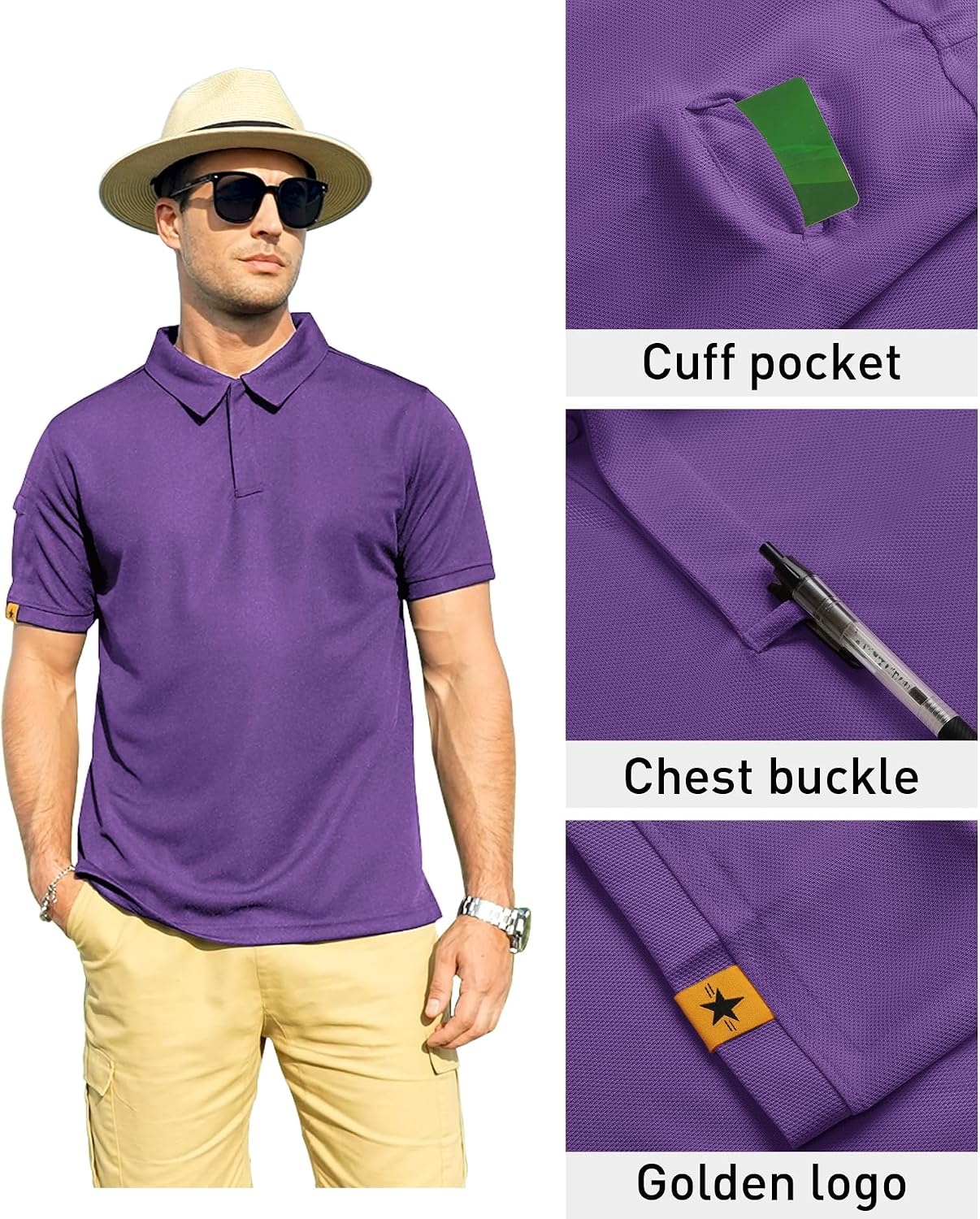image:imageZITY Mens Polo Shirt Short Sleeve Moisture Wicking Athletic Golf PolosViolet