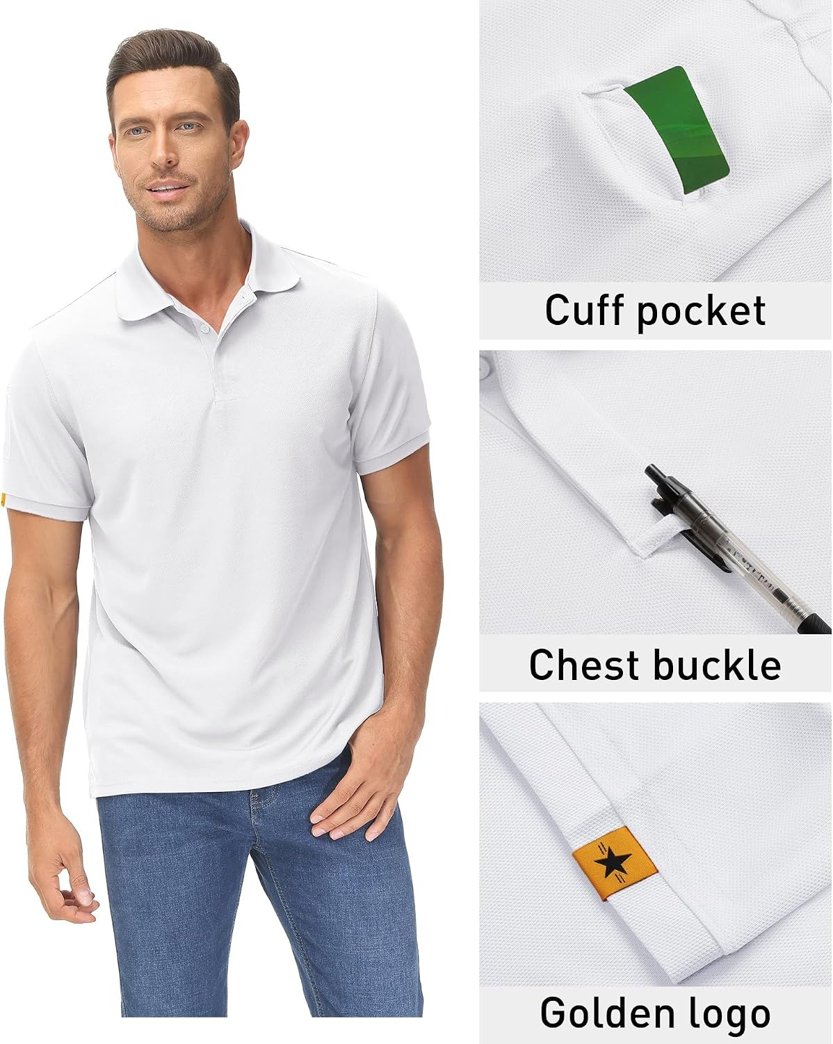 image:imageZITY Mens Polo Shirt Short Sleeve Moisture Wicking Athletic Golf PolosWhite