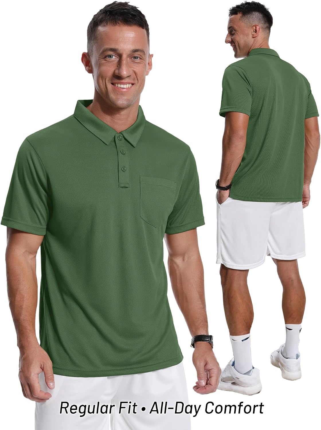 image:imageZITY Mens Polo Shirts with Pocket Short Sleeve MoistureWicking TshirtArmy Green