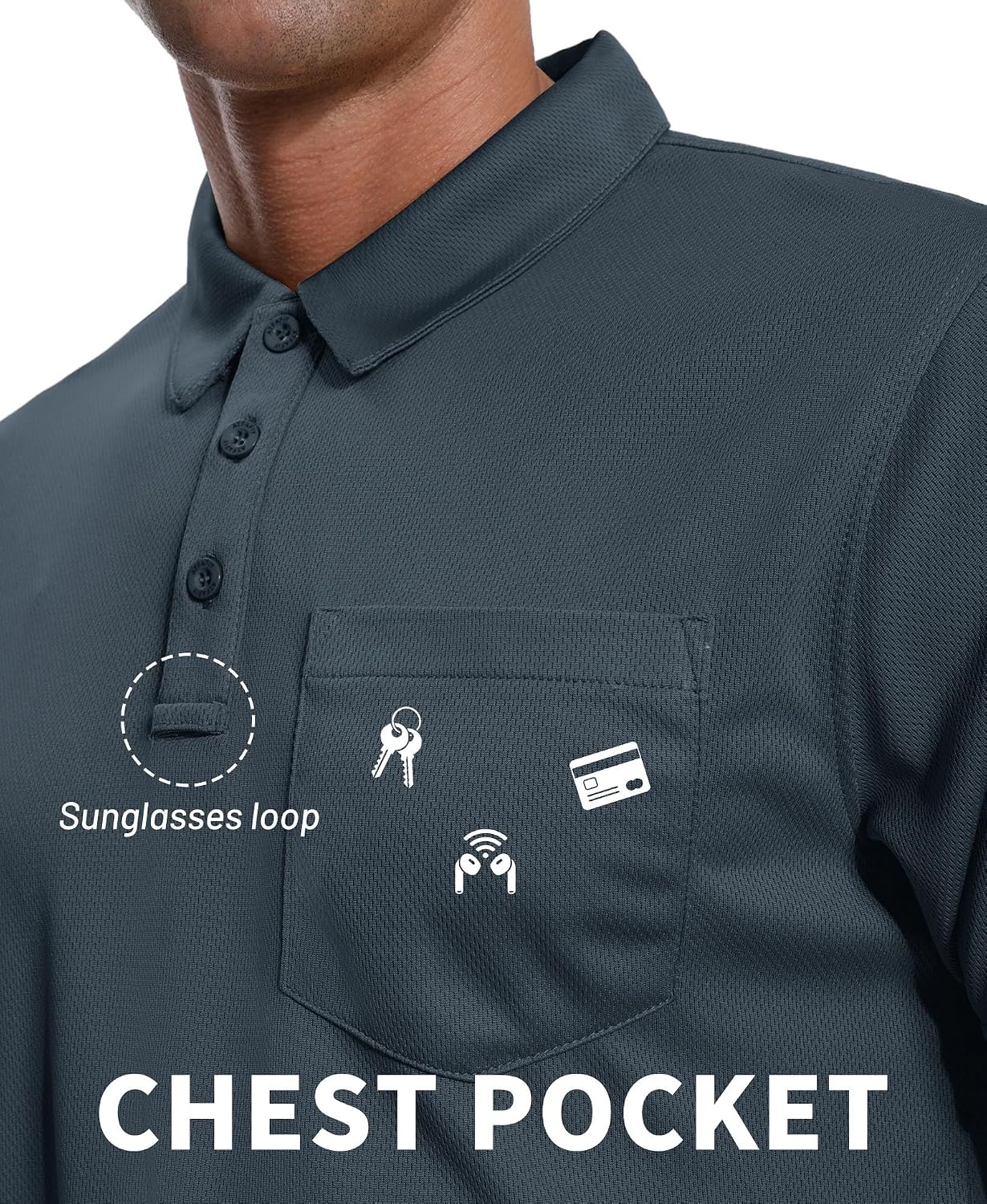 image:imageZITY Mens Polo Shirts with Pocket Short Sleeve MoistureWicking TshirtGrey