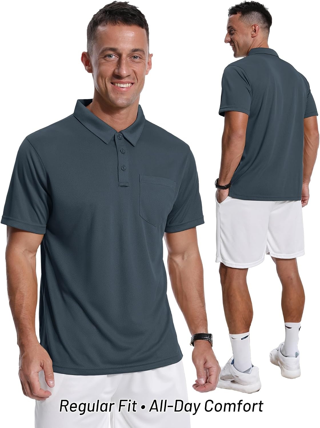 image:imageZITY Mens Polo Shirts with Pocket Short Sleeve MoistureWicking TshirtGrey