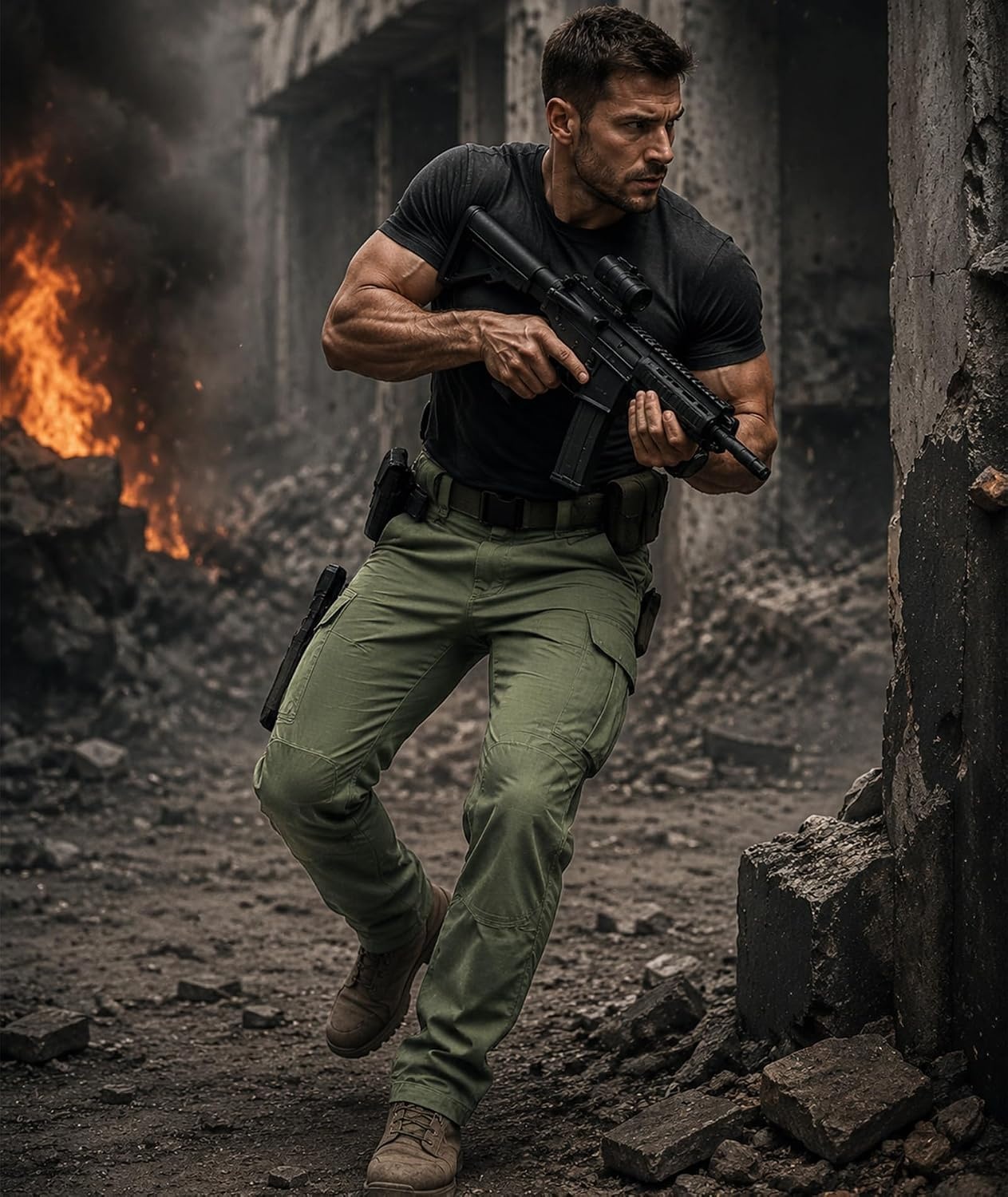 image:imageZITY Mens Tactical Work Cargo Pants Ripstop Water Resistant 9 PocketMilitary Green