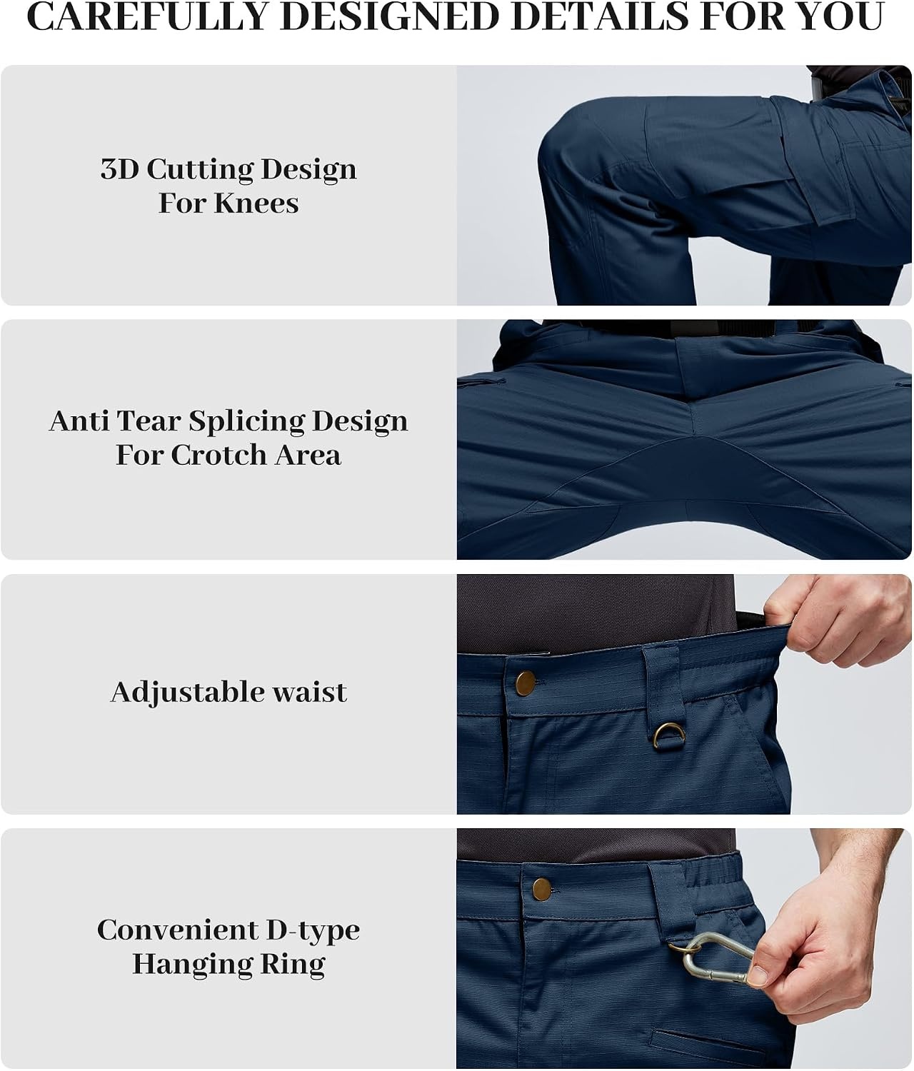 image:imageZITY Mens Tactical Work Cargo Pants Ripstop Water Resistant 9 PocketNavy Blue