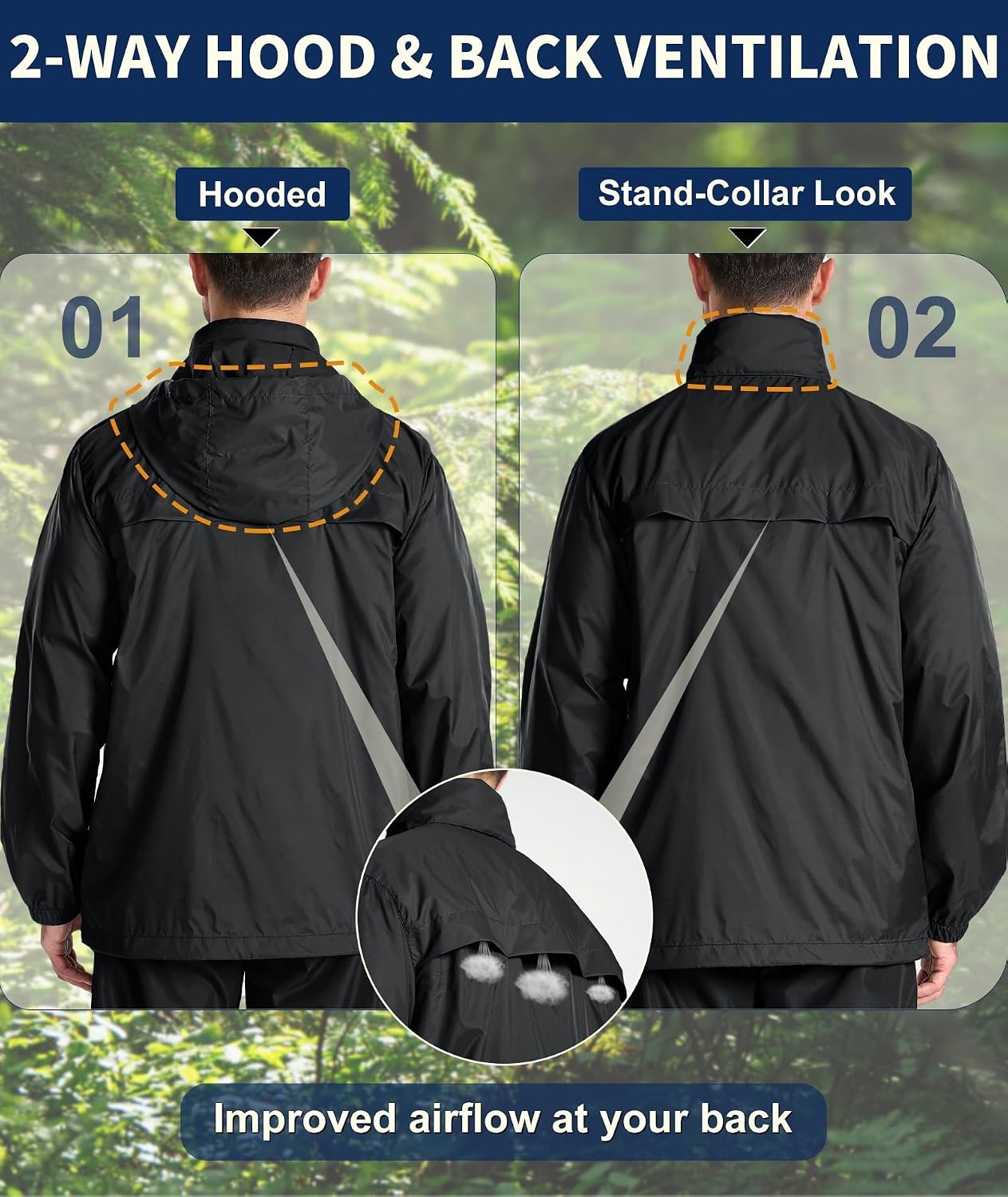 image:imageZITY Mens Waterproof Rain Jacket Windbreaker Raincoat Hooded amp MeshLinedBlack