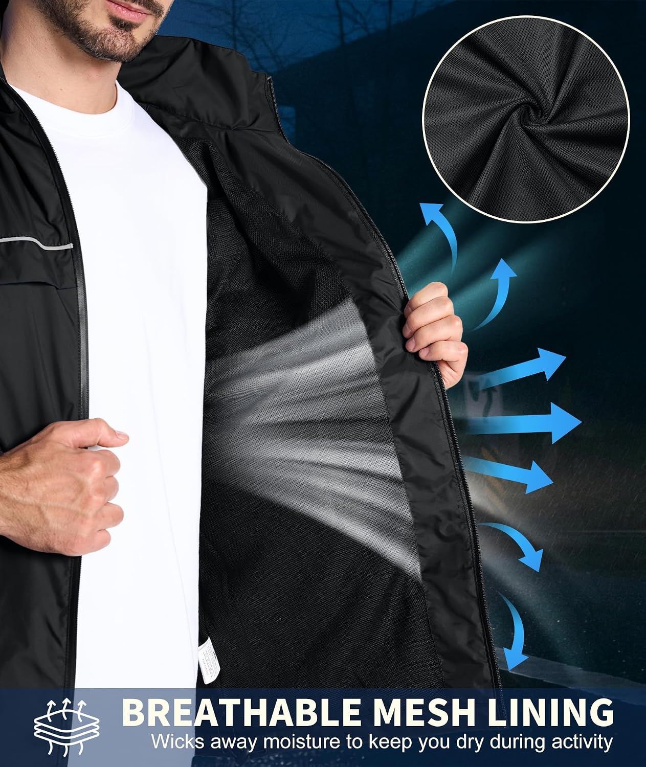 image:imageZITY Mens Waterproof Rain Jacket Windbreaker Raincoat Hooded amp MeshLinedBlack