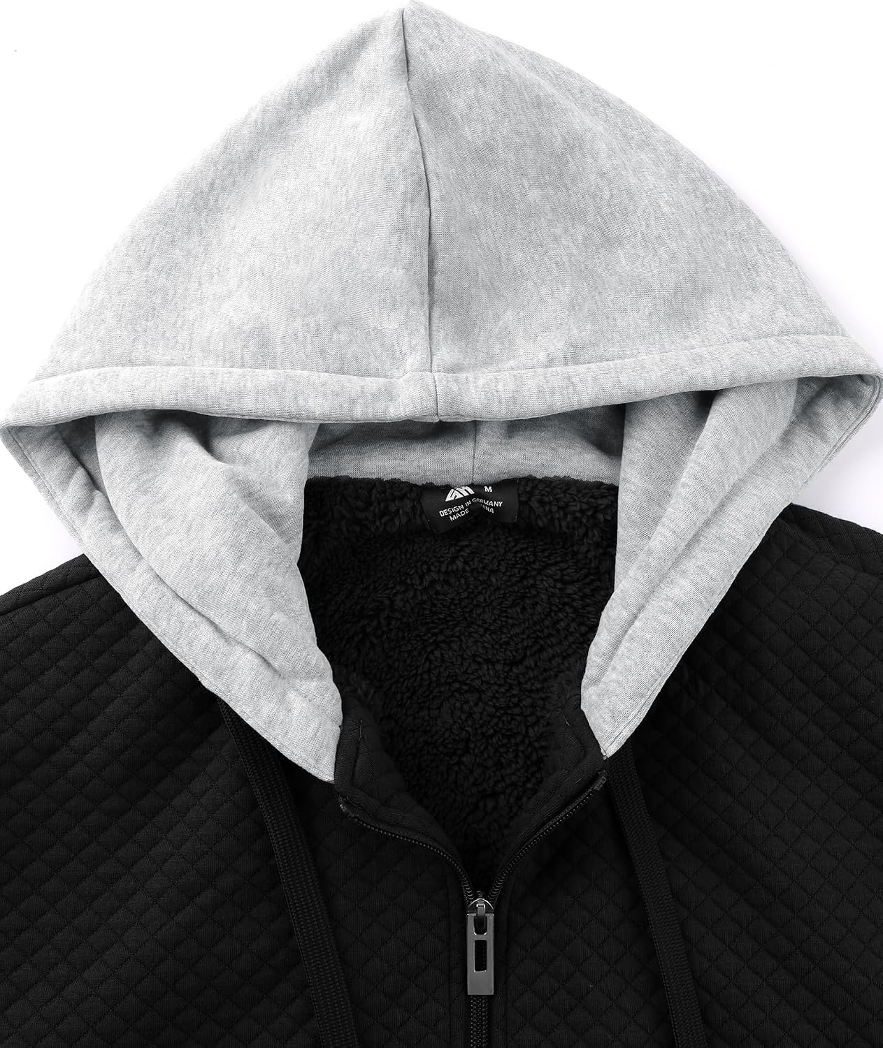 image:imageZITY Mens Zip Up Hoodie Fleece Sherpa Lined Jacket Waffle Knit SweatshirtBlack1