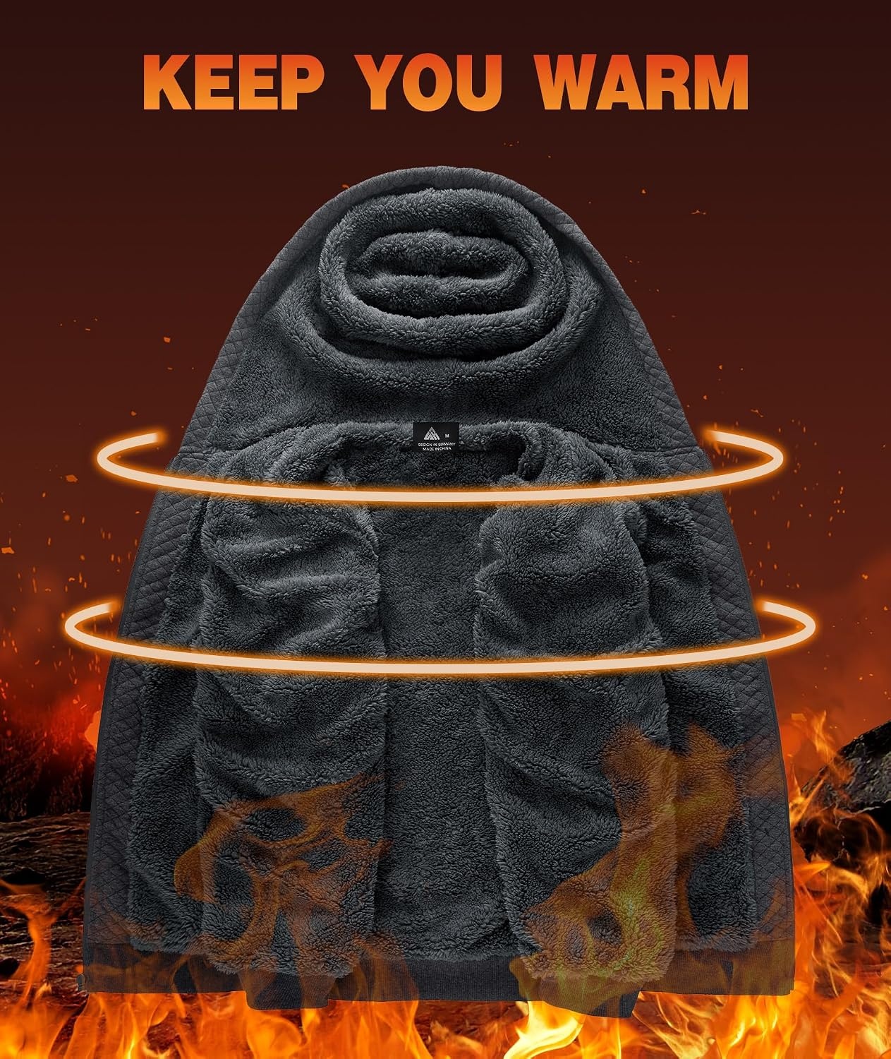 image:imageZITY Mens Zip Up Hoodie Fleece Sherpa Lined Jacket Waffle Knit SweatshirtDark Grey