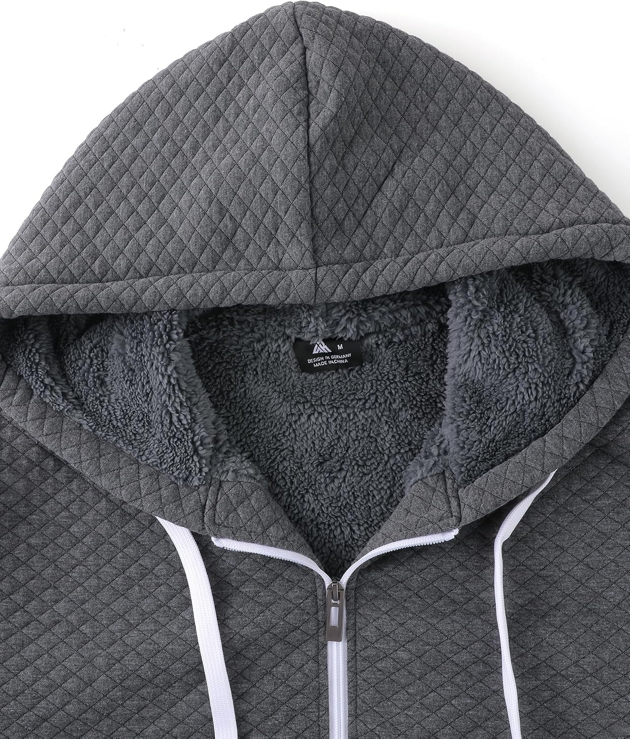 image:imageZITY Mens Zip Up Hoodie Fleece Sherpa Lined Jacket Waffle Knit SweatshirtDark Grey2
