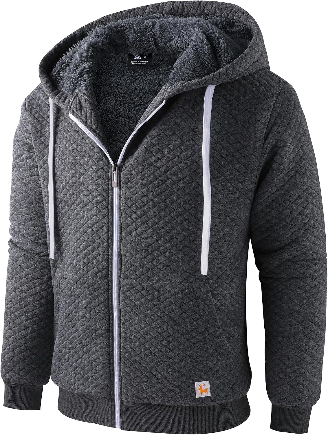 image:imageZITY Mens Zip Up Hoodie Fleece Sherpa Lined Jacket Waffle Knit SweatshirtDark Grey2