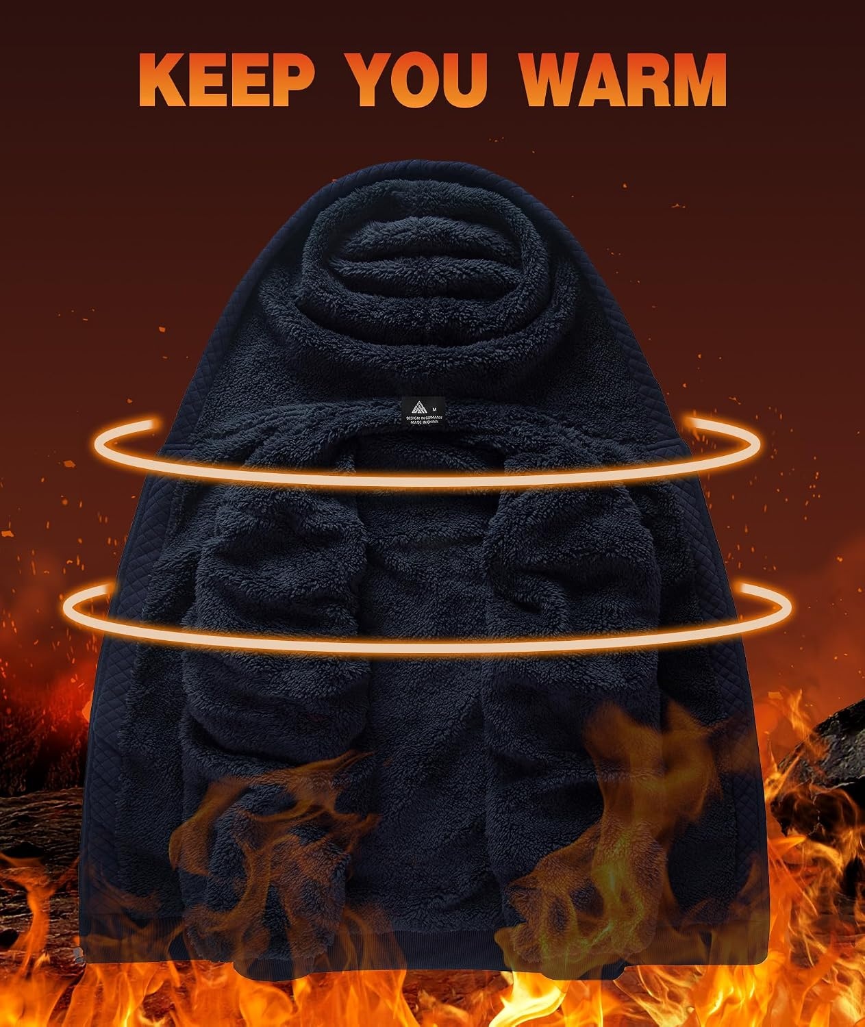 image:imageZITY Mens Zip Up Hoodie Fleece Sherpa Lined Jacket Waffle Knit SweatshirtDark Navy