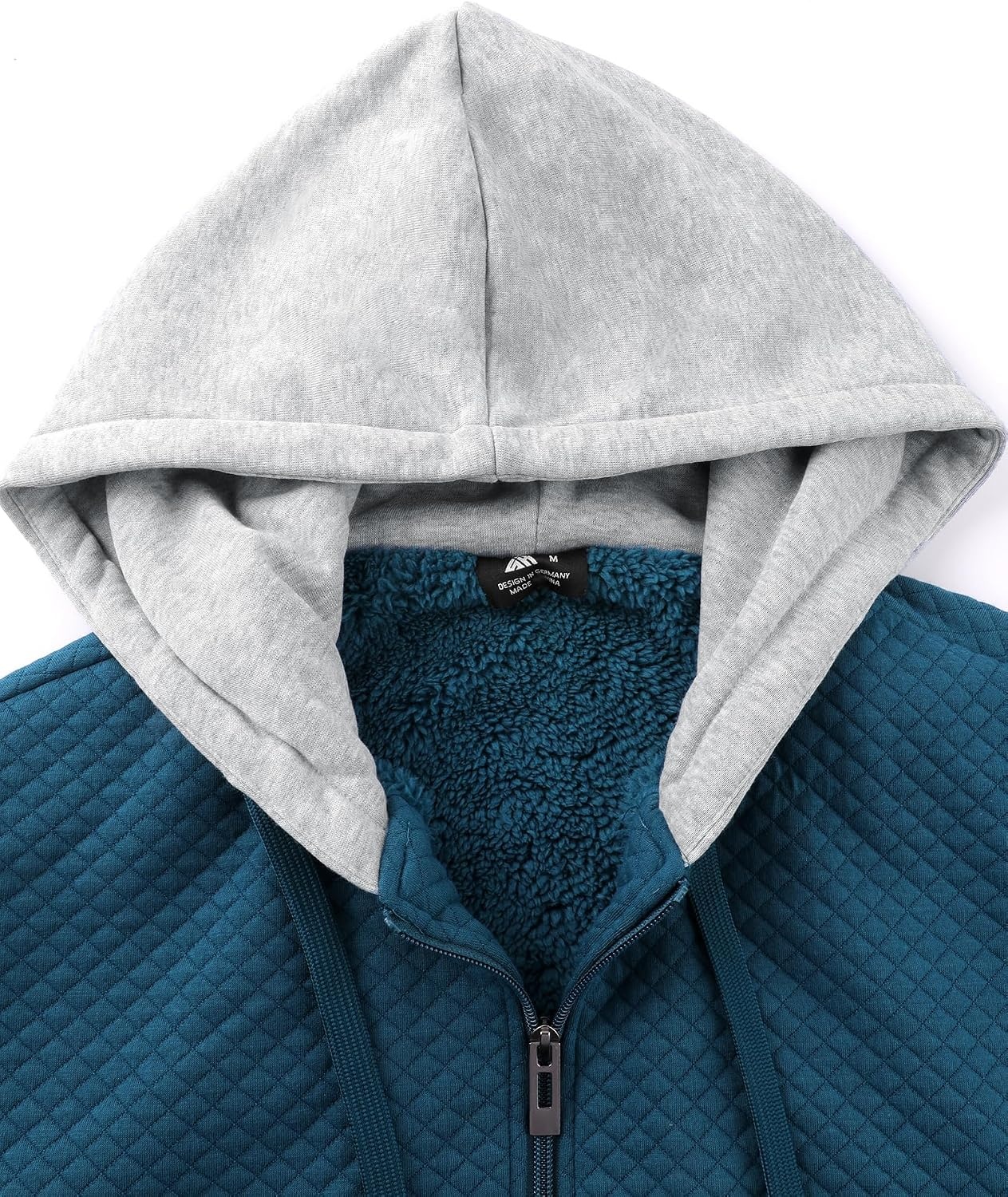 image:imageZITY Mens Zip Up Hoodie Fleece Sherpa Lined Jacket Waffle Knit SweatshirtDark Teal Blue