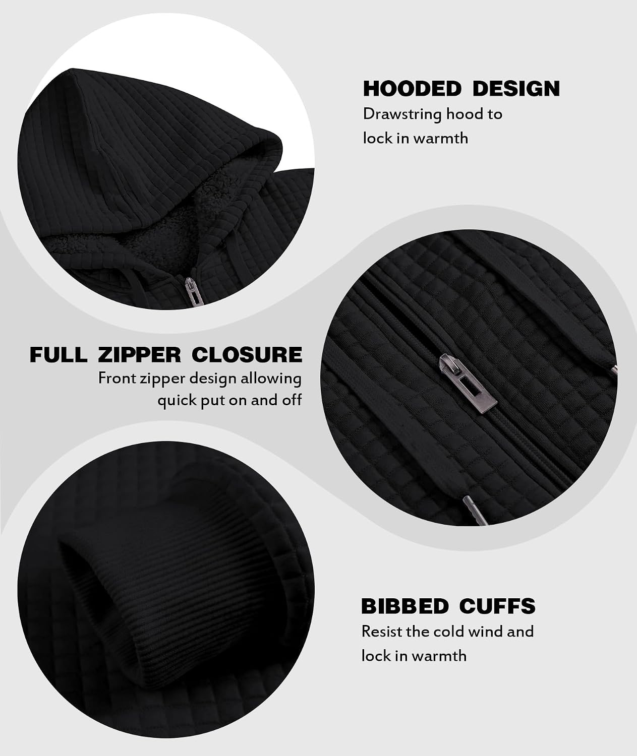 image:imageZITY Mens Zip Up Hoodie Fleece Sherpa Lined Jacket Waffle Knit SweatshirtPlaid Black