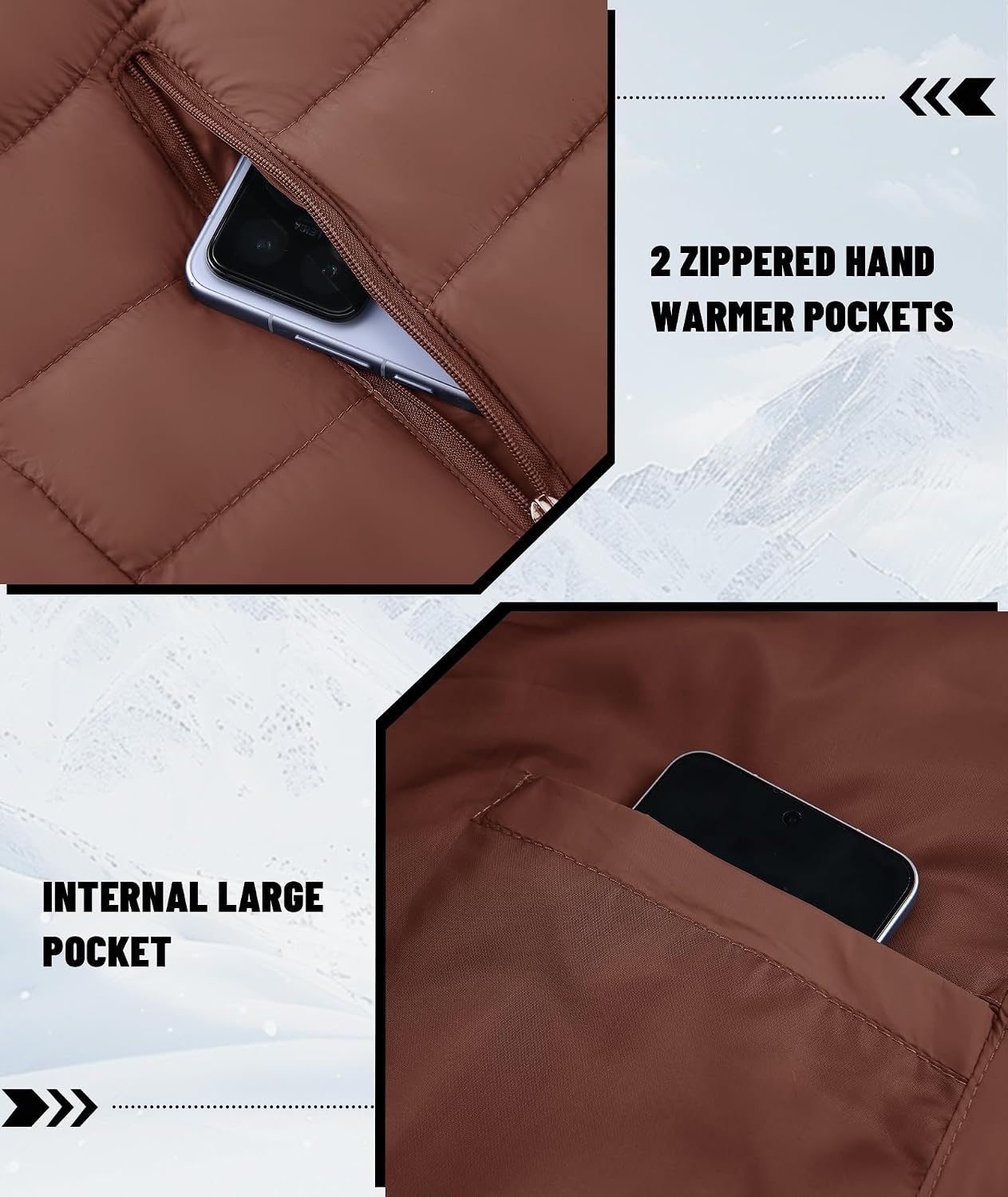 image:imageZITY Puffer Jacket Men Lightweight Winter Coat Hooded Puffy Warm JacketBrown