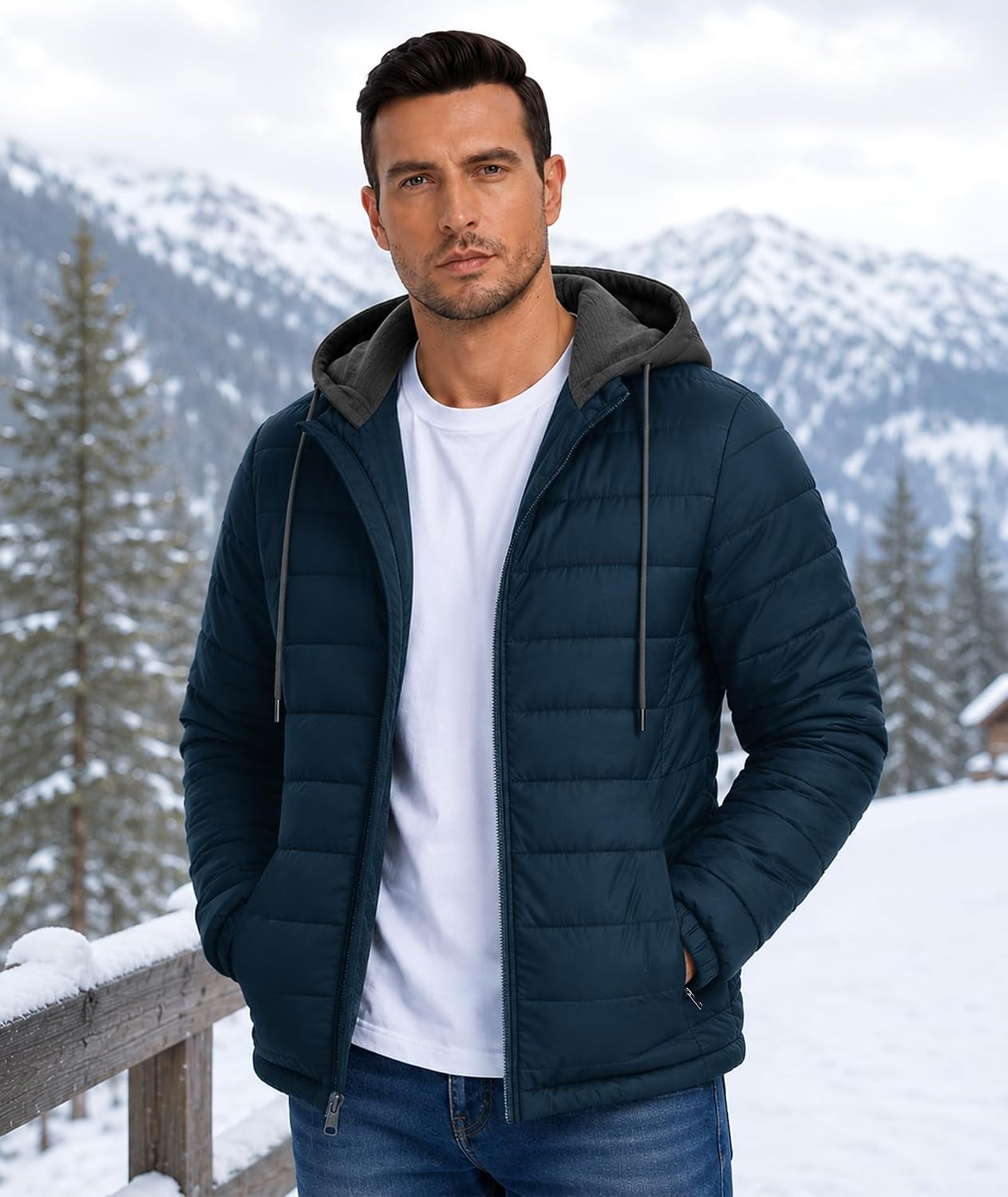 image:imageZITY Puffer Jacket Men Lightweight Winter Coat Hooded Puffy Warm JacketDark Blue