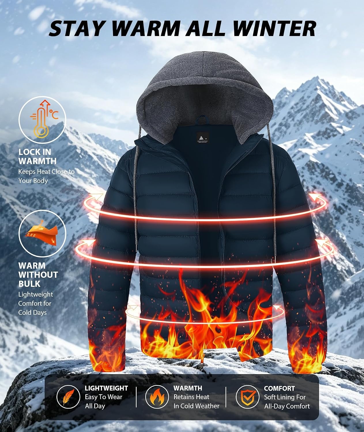 image:imageZITY Puffer Jacket Men Lightweight Winter Coat Hooded Puffy Warm JacketDark Blue