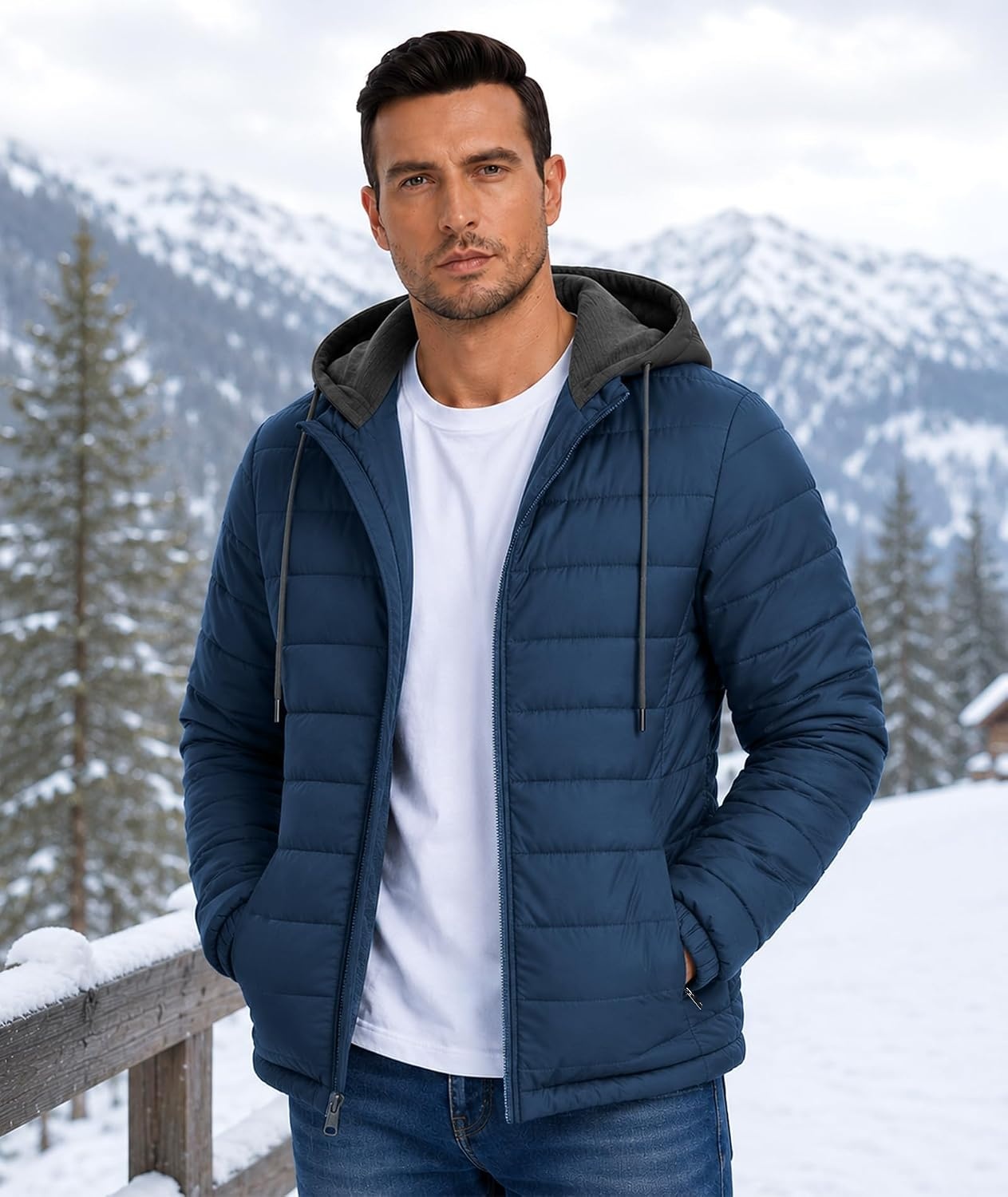 image:imageZITY Puffer Jacket Men Lightweight Winter Coat Hooded Puffy Warm JacketNavy Blue