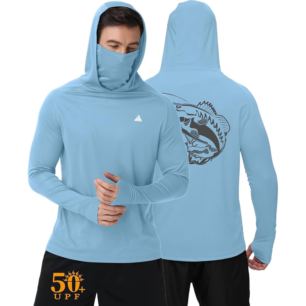 image:imageHooded Shirts for Men with Mask Fishing Hoodies UPF 50Light Blue