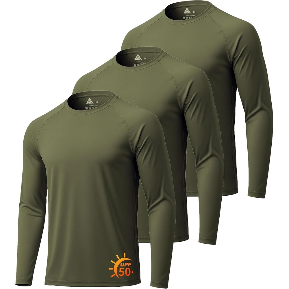 image:imageMens Long Sleeve Tee Shirts Sun Protection Fast Dry3packarmy Green