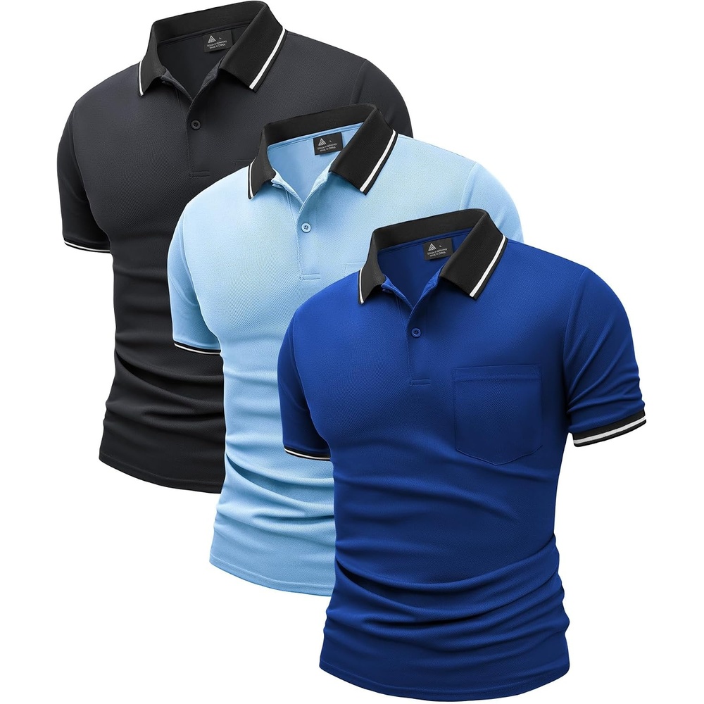 image:imageZITY 3 Pack Men Polo Shirts Short Sleeve Athletic Golf Polos with PocketGrey Moonblue Blue