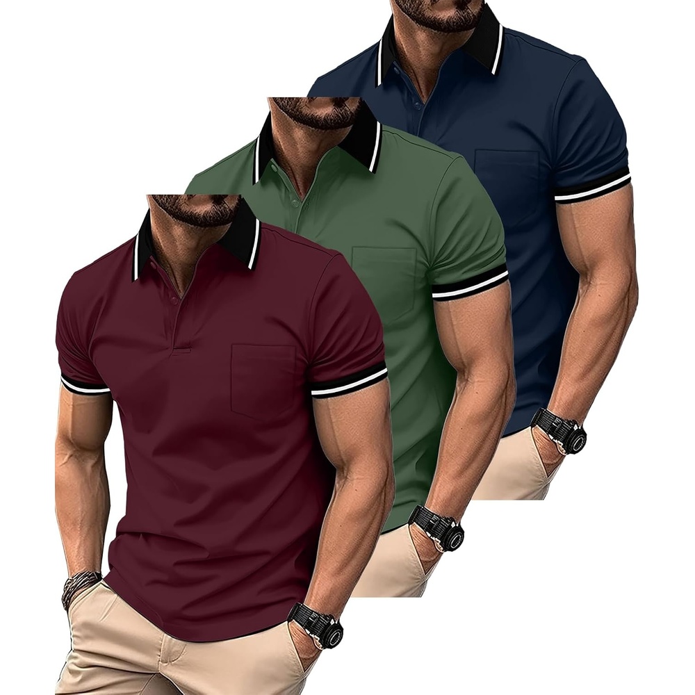 image:imageZITY 3 Pack Men Polo Shirts Short Sleeve Athletic Golf Polos with PocketNavy Green Winered