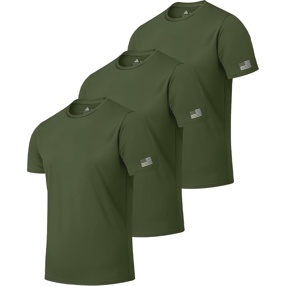 image:imageZITY 3 Pack Mens Swim Shirt UPF 50 Rash Guard Short Sleeve Sun Protection TShirts Fishing Beach Workout ShirtsArmy Green