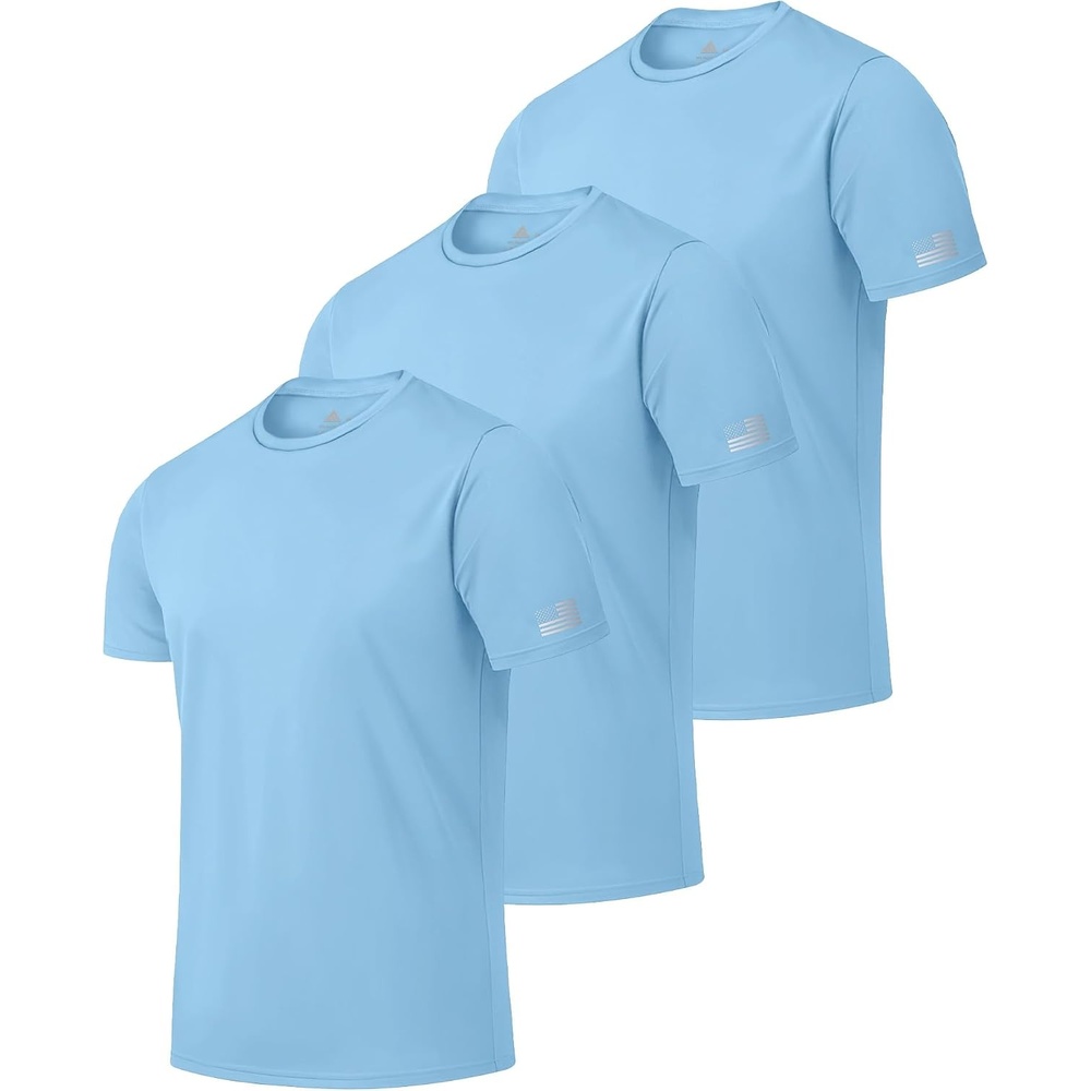 image:imageZITY 3 Pack Mens Swim Shirt UPF 50 Rash Guard Short Sleeve Sun Protection TShirts Fishing Beach Workout ShirtsLight Blue
