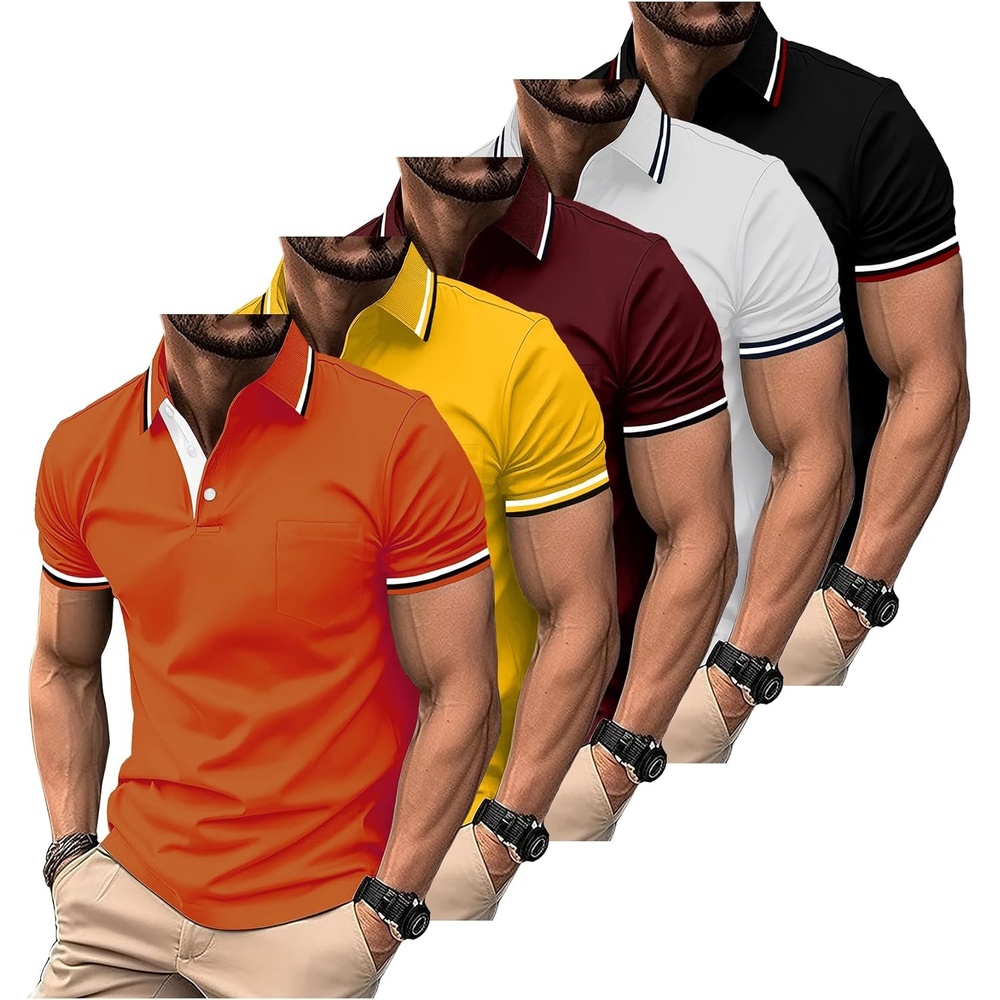 image:imageZITY 5 Pack Men Polo Shirts Short Sleeve Athletic Golf Polos with PocketOrange Yellow Winered White Black
