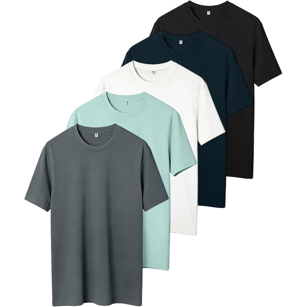image:imageZITY 5 Pack Mens TShirts Crew Neck Plain Basic T Shirts for Men Short Sleeve Soft Casual Shirts Summer TeesBlack  Dark Grey  Navy  White  Haze Blue
