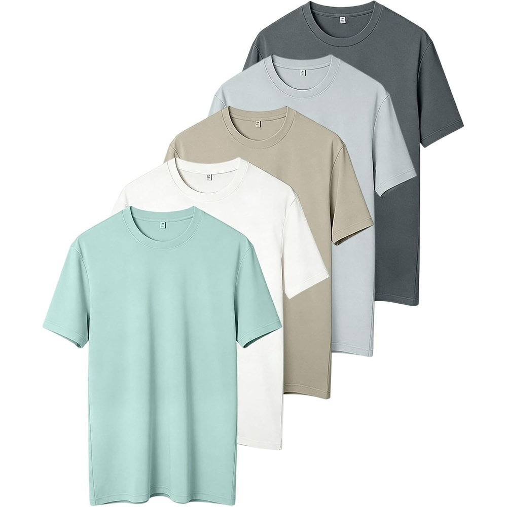 image:imageZITY 5 Pack Mens TShirts Crew Neck Plain Basic T Shirts for Men Short Sleeve Soft Casual Shirts Summer TeesDark Grey  Grey  Light Khaki  White  Haze Blue