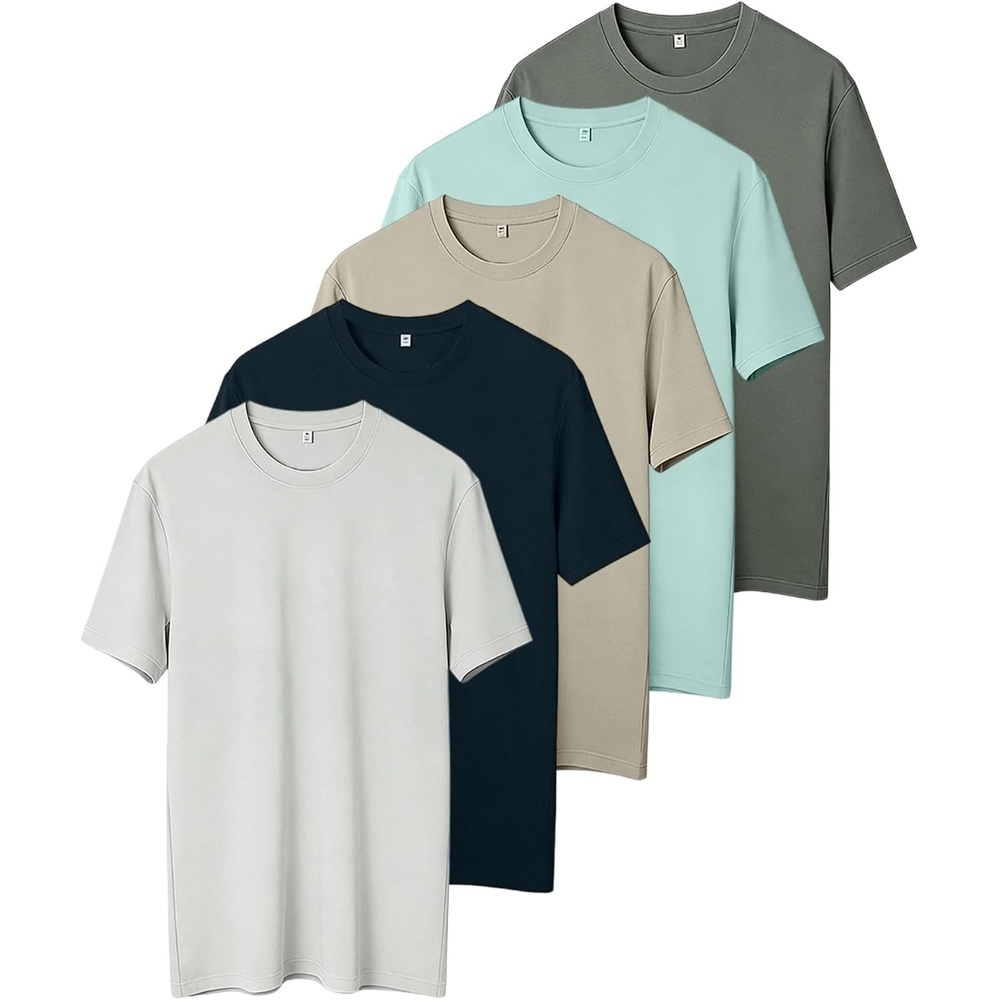 image:imageZITY 5 Pack Mens TShirts Crew Neck Plain Basic T Shirts for Men Short Sleeve Soft Casual Shirts Summer TeesGrey Green Haze Blue Light Khaki Navy Light Grey