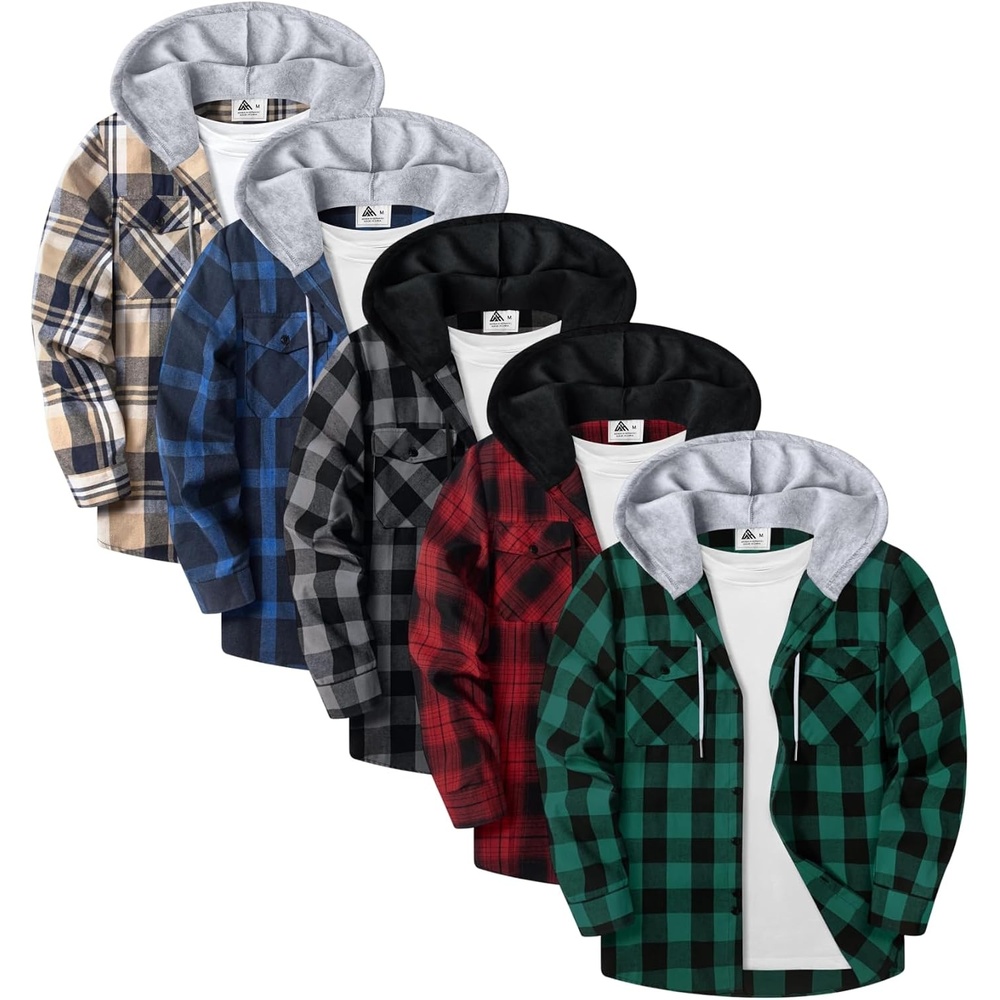image:imageZITY Beauty 5 Pack Mens Flannel Button Down Shirts Long Sleeve Plaid Hooded Shirts for Men Casual Stylish5 Packz07