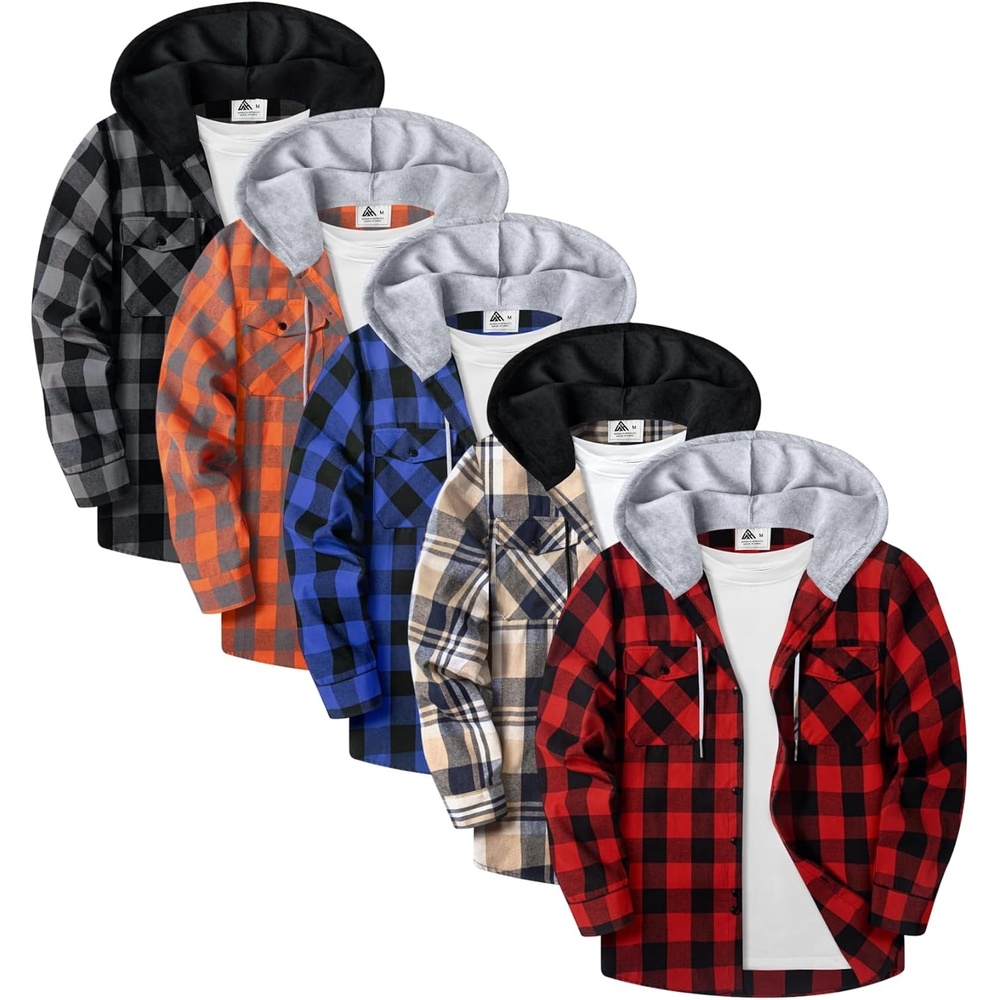 image:imageZITY Beauty 5 Pack Mens Flannel Button Down Shirts Long Sleeve Plaid Hooded Shirts for Men Casual Stylish5 Packz10