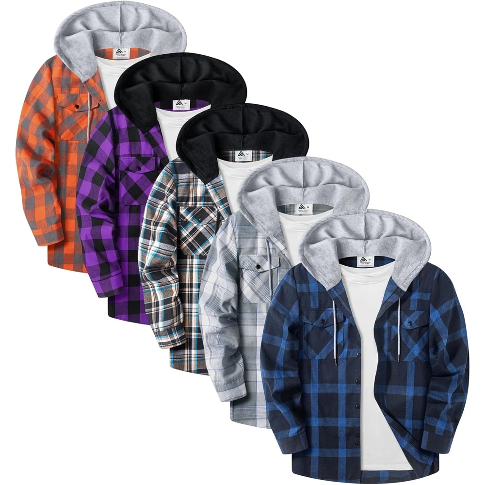 image:imageZITY Beauty 5 Pack Mens Flannel Button Down Shirts Long Sleeve Plaid Hooded Shirts for Men Casual Stylish5 Packz11