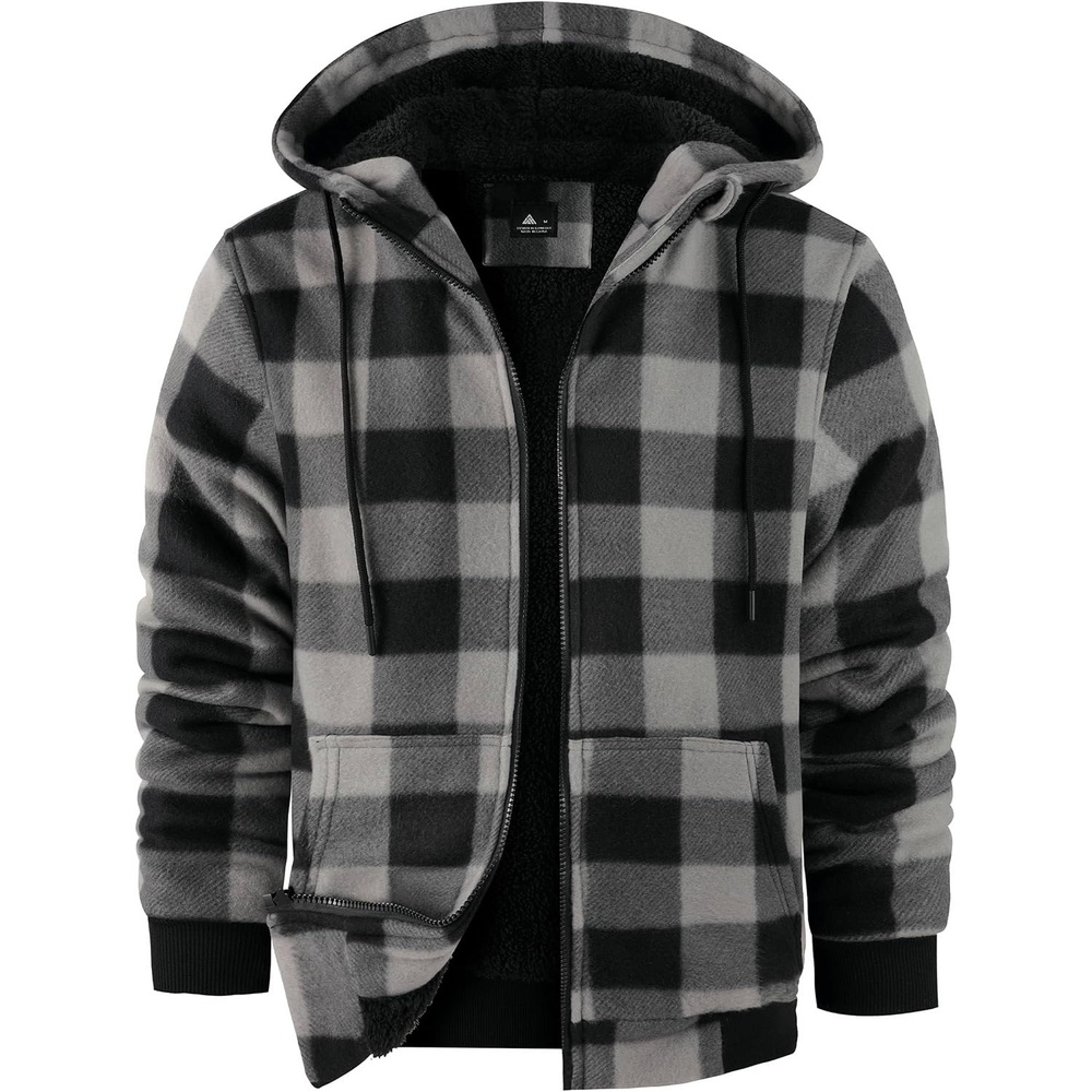 image:imageZITY Hoodies for Men Flannel Fleece Sweatshirt Plaid Zip Sherpa Lined CoatDark Gray