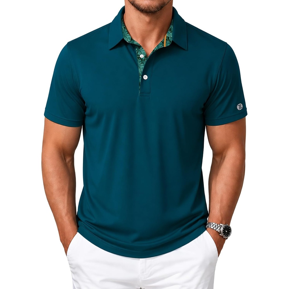 image:imageZITY Mens Golf Shirt Short Sleeve Moisture Wicking Polo Shirts for MenDark Blue Green