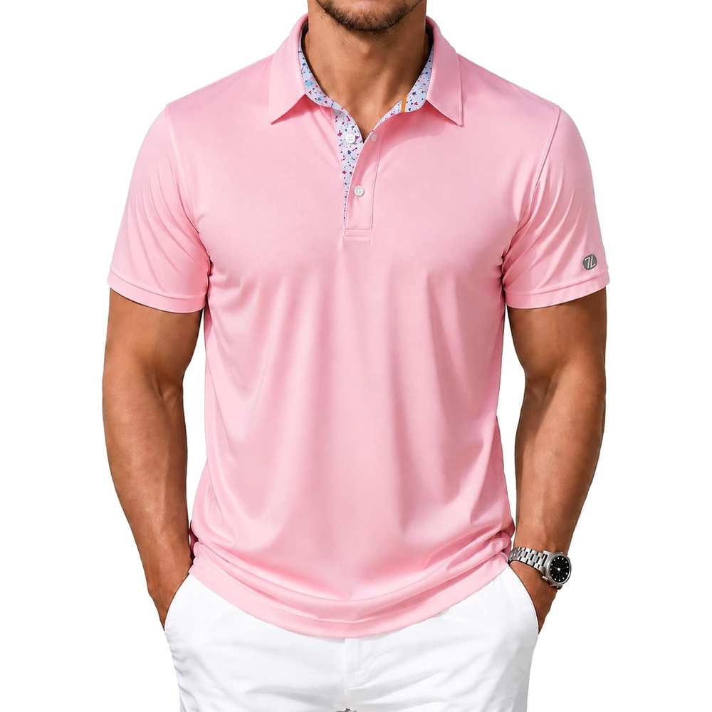 image:imageZITY Mens Golf Shirt Short Sleeve Moisture Wicking Polo Shirts for MenPink