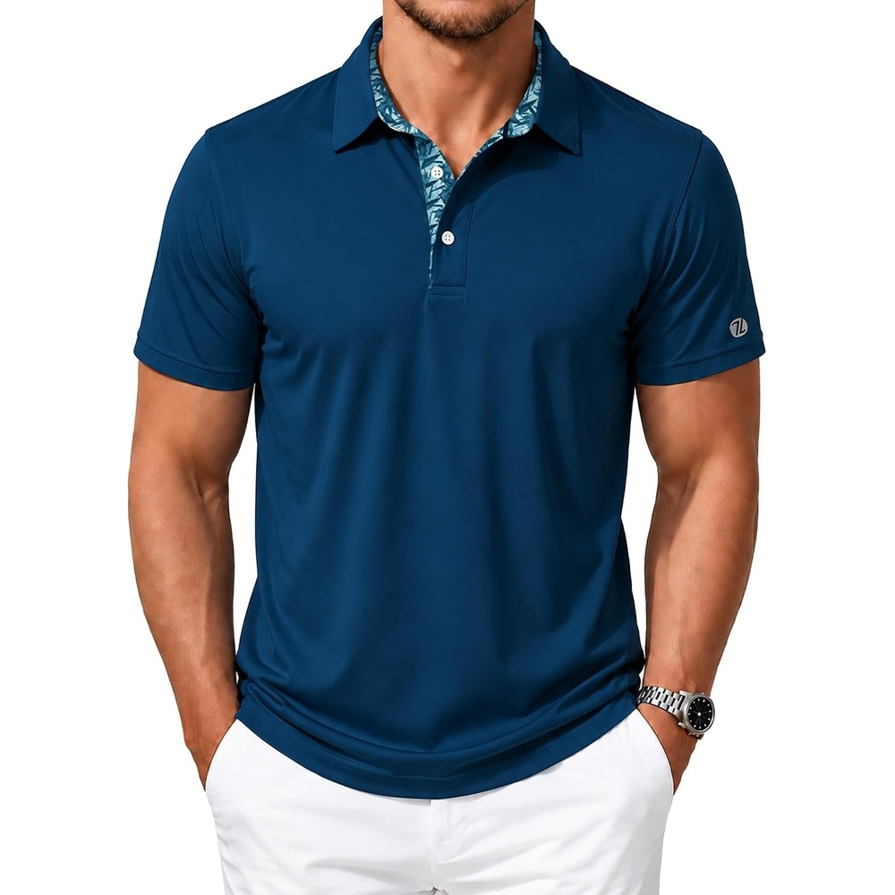 image:imageZITY Mens Golf Shirt Short Sleeve Moisture Wicking Polo Shirts for MenPrussian Blue