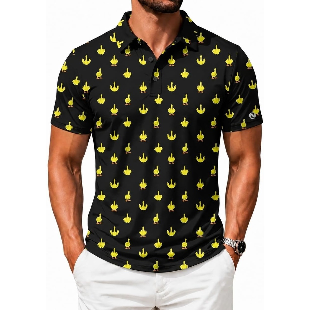 image:imageZITY Mens Golf Shirts Short Sleeve Print Moisture Wicking Polo ShirtBlack Duck Gesture