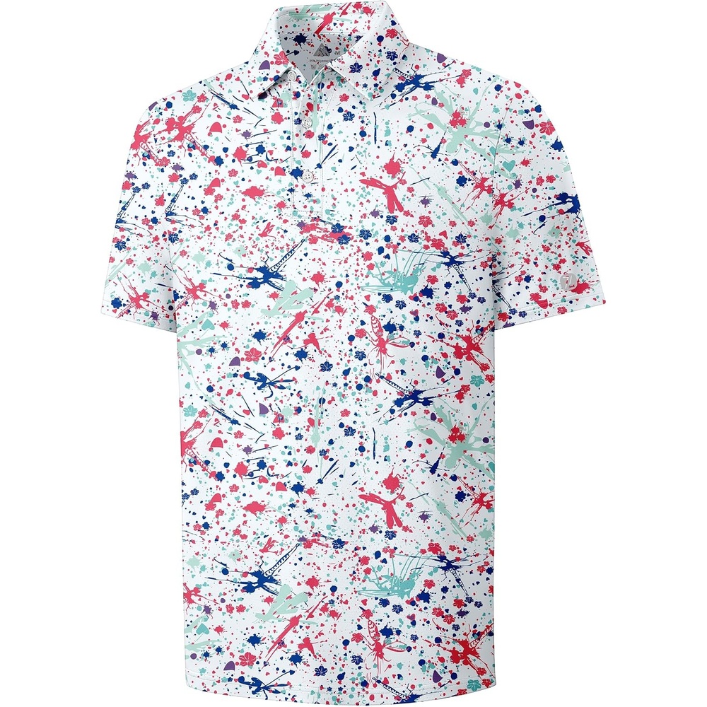 image:imageZITY Mens Golf Shirts Short Sleeve Print Moisture Wicking Polo ShirtBlue Pink Paint