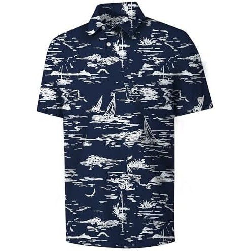 image:imageZITY Mens Golf Shirts Short Sleeve Print Moisture Wicking Polo ShirtNavy Line Boat