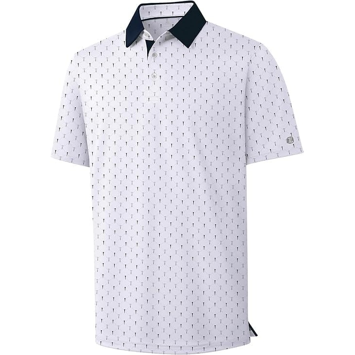 image:imageZITY Mens Golf Shirts Short Sleeve Print Moisture Wicking Polo ShirtWhite Contrast Golf Spikes
